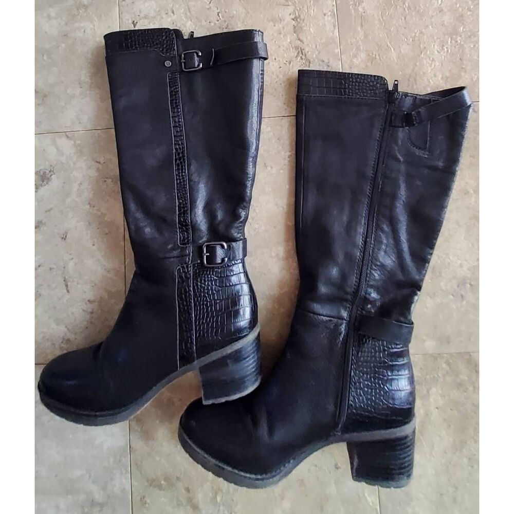 Naturalizer leather zip knee boots deco Buckles Snakeskin detail faux fur lined